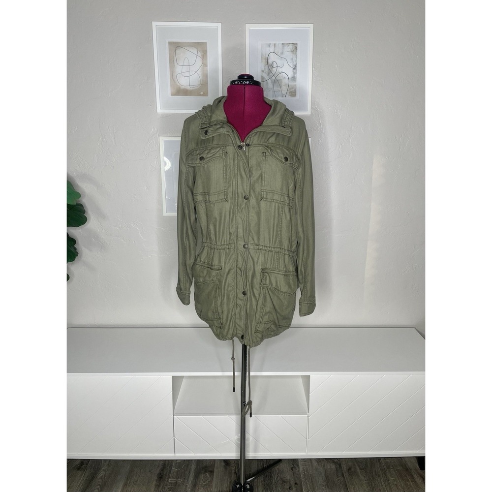 Abercrombie & Fitch Jacket Womens M Military Hooded Lightweight Zip Button Green